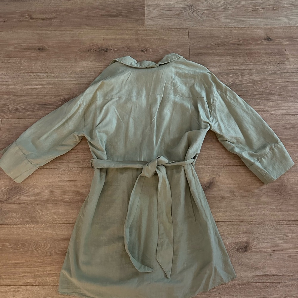 Zara Sage Green Belted Long Sleeve Shirt Dress - Picture 4 of 5